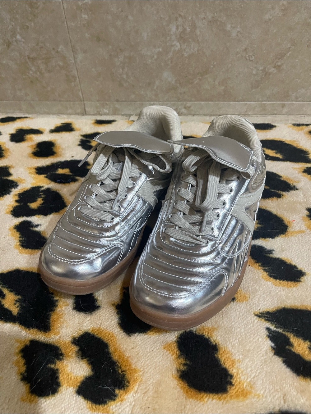 Metallic Silver Athletic Sneakers - Comfort Lace